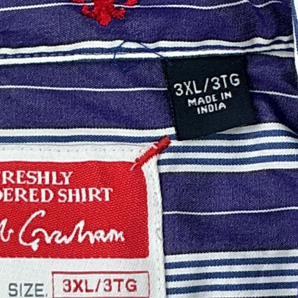 Robert Graham Shirt Mens 3XL Navy Blue Striped Flip Flop Embroidered Classic NWT - Picture 9 of 11